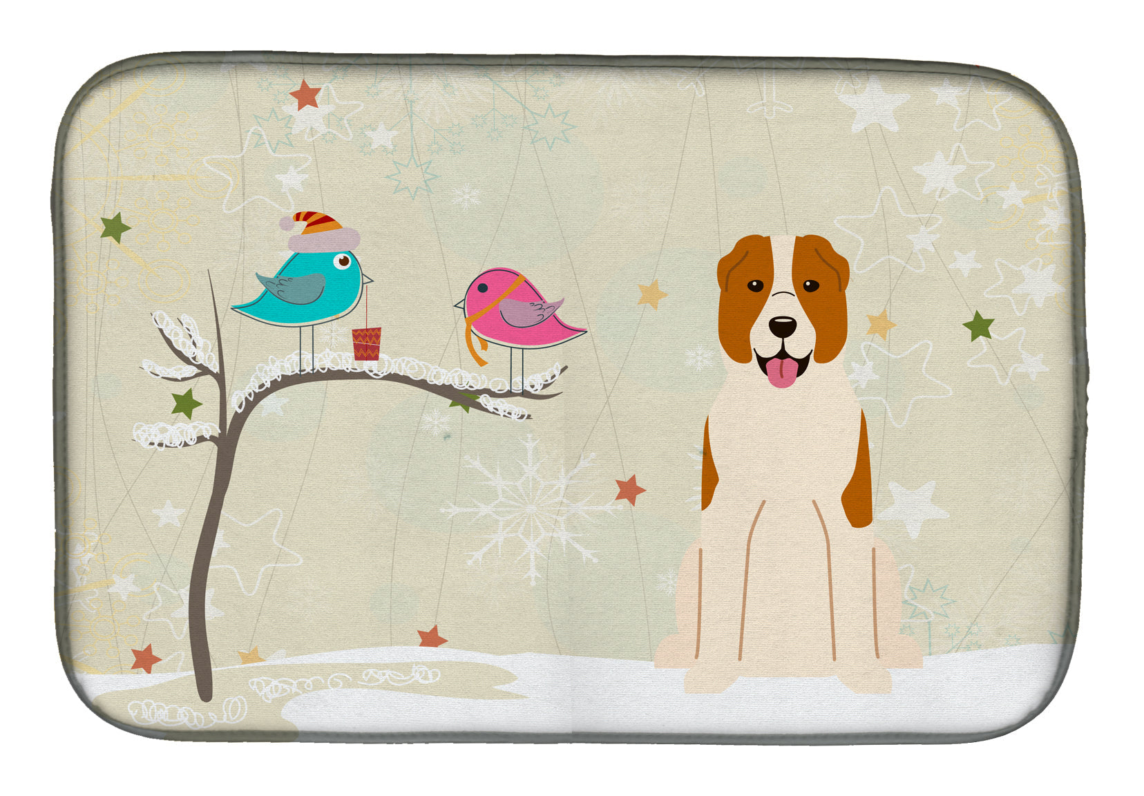 Christmas Presents between Friends Central Asian Shepherd Dog Dish Drying Mat Absorbent Dish Drying Mat Pad for Kitchen Counter Dish Drainer Mat for Countertop, 14 x 21", Multicolor