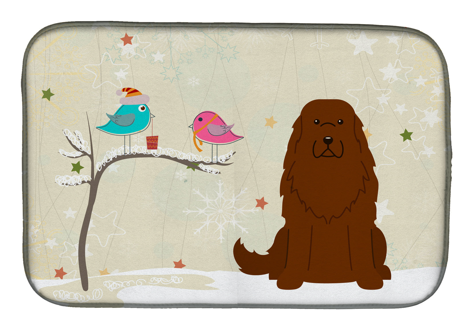 Christmas Presents between Friends Caucasian Shepherd Dog Dish Drying Mat Absorbent Dish Drying Mat Pad for Kitchen Counter Dish Drainer Mat for Countertop, 14 x 21", Multicolor