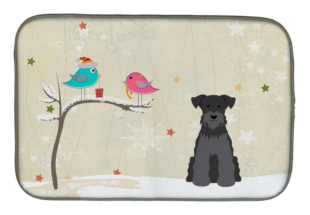 Christmas Presents between Friends Schnauzer - Black Dish Drying Mat Absorbent Dish Drying Mat Pad for Kitchen Counter Dish Drainer Mat for Countertop, 14 x 21", Multicolor