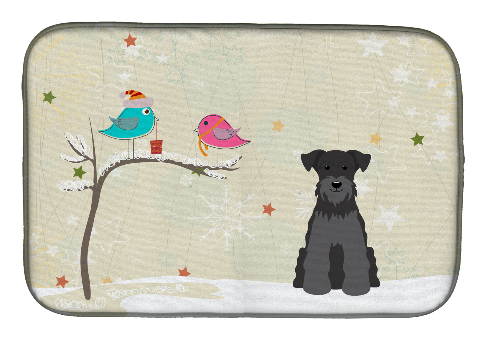 Christmas Presents between Friends Schnauzer - Black Dish Drying Mat Absorbent Dish Drying Mat Pad for Kitchen Counter Dish Drainer Mat for Countertop, 14 x 21", Multicolor