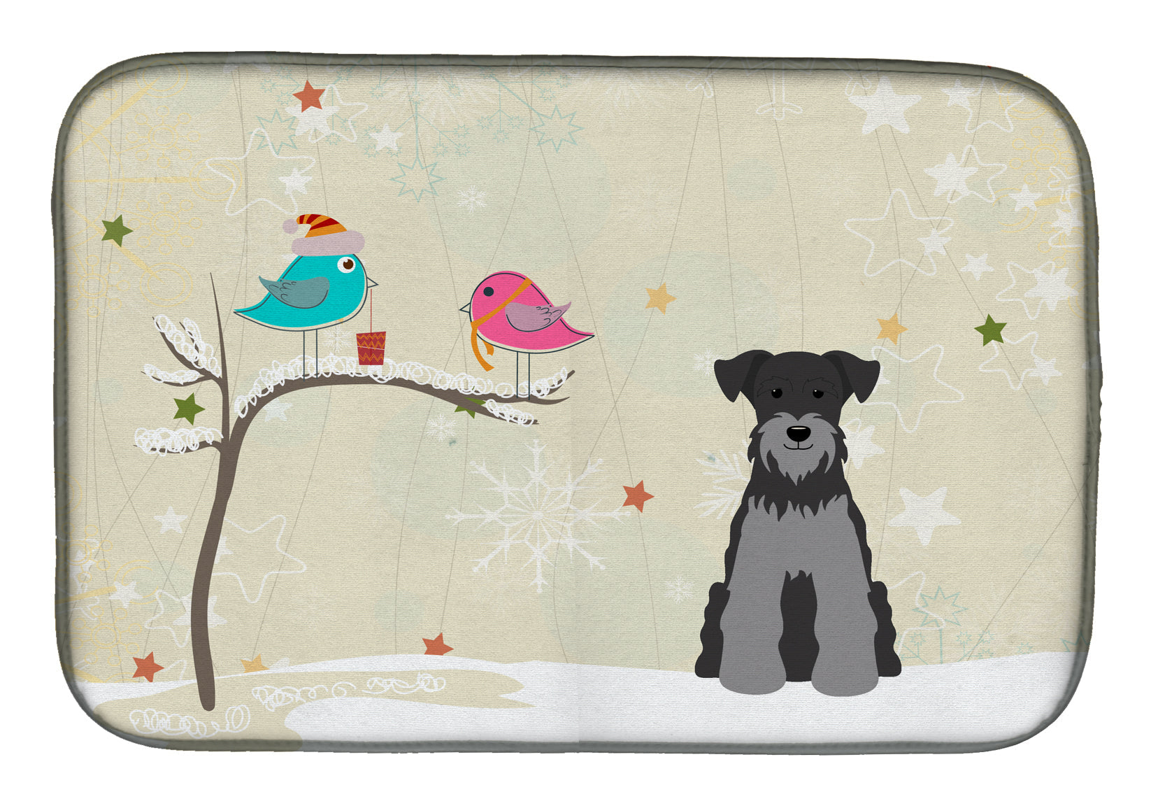 Christmas Presents between Friends Schnauzer - Black and Silver Dish Drying Mat Absorbent Dish Drying Mat Pad for Kitchen Counter Dish Drainer Mat for Countertop, 14 x 21", Multicolor