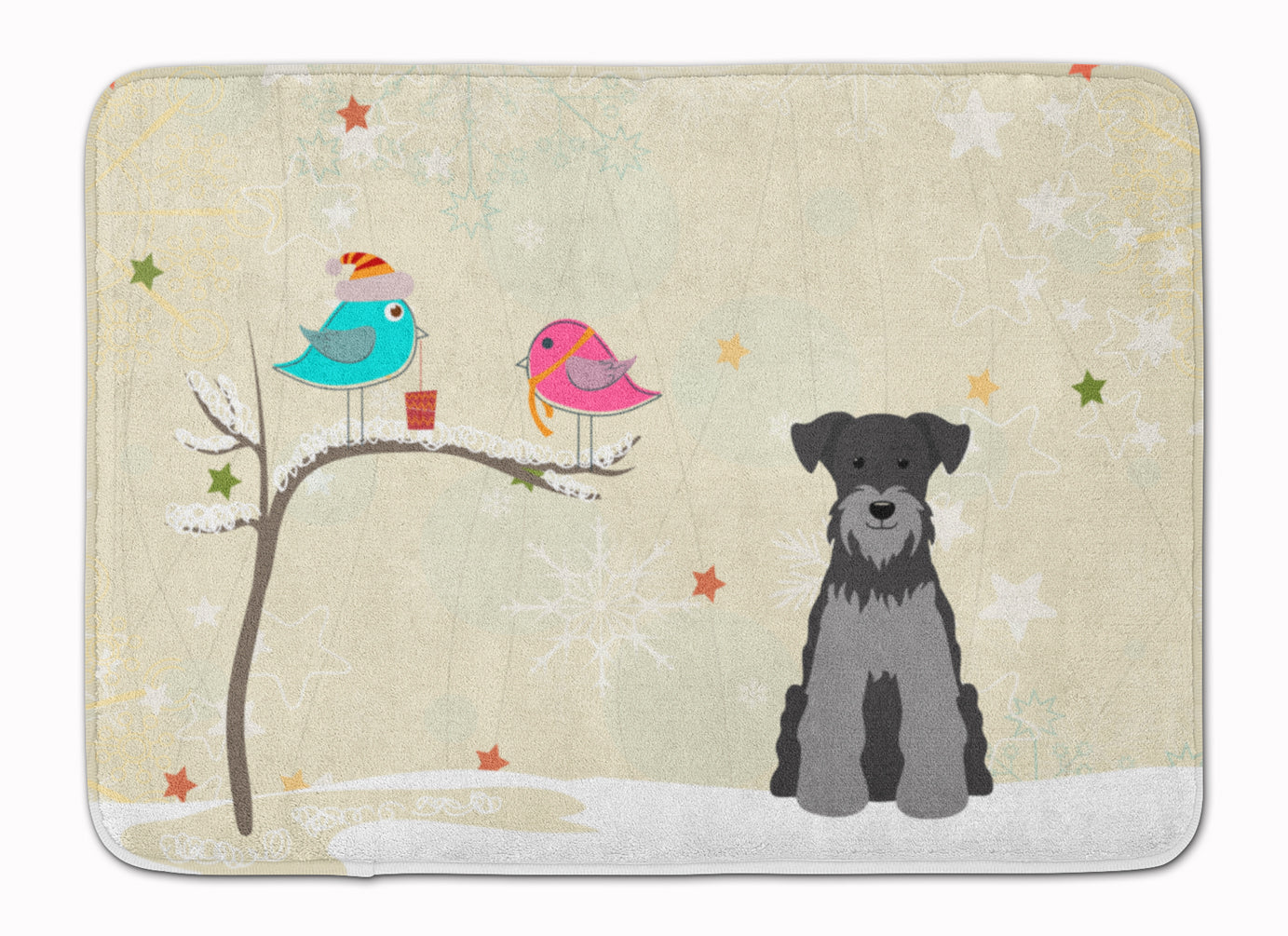 Christmas Presents between Friends Schnauzer - Black and Silver Memory Foam Kitchen Mat Machine Washable Anti-Fatigue Cushion Comfort Bath or Kitchen Rug