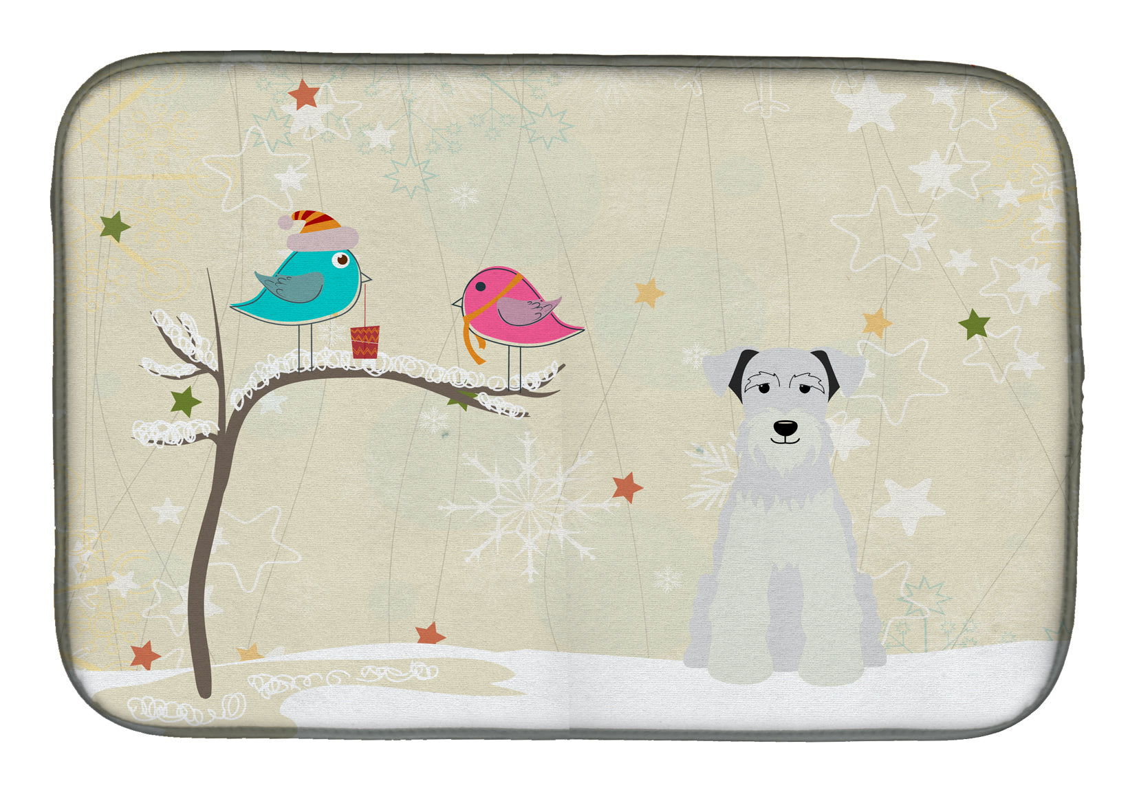 Christmas Presents between Friends Schnauzer - White Dish Drying Mat Absorbent Dish Drying Mat Pad for Kitchen Counter Dish Drainer Mat for Countertop, 14 x 21", Multicolor