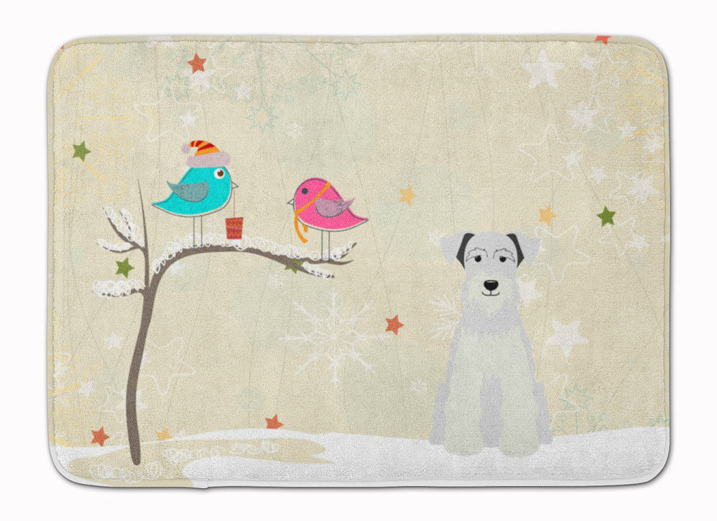 Christmas Presents between Friends Schnauzer - White Memory Foam Kitchen Mat Machine Washable Anti-Fatigue Cushion Comfort Bath or Kitchen Rug