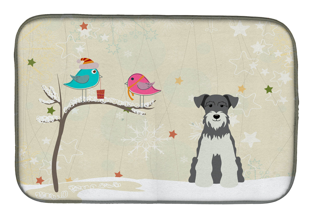 Christmas Presents between Friends Schnauzer - Salt and Pepper Dish Drying Mat Absorbent Dish Drying Mat Pad for Kitchen Counter Dish Drainer Mat for Countertop, 14 x 21", Multicolor
