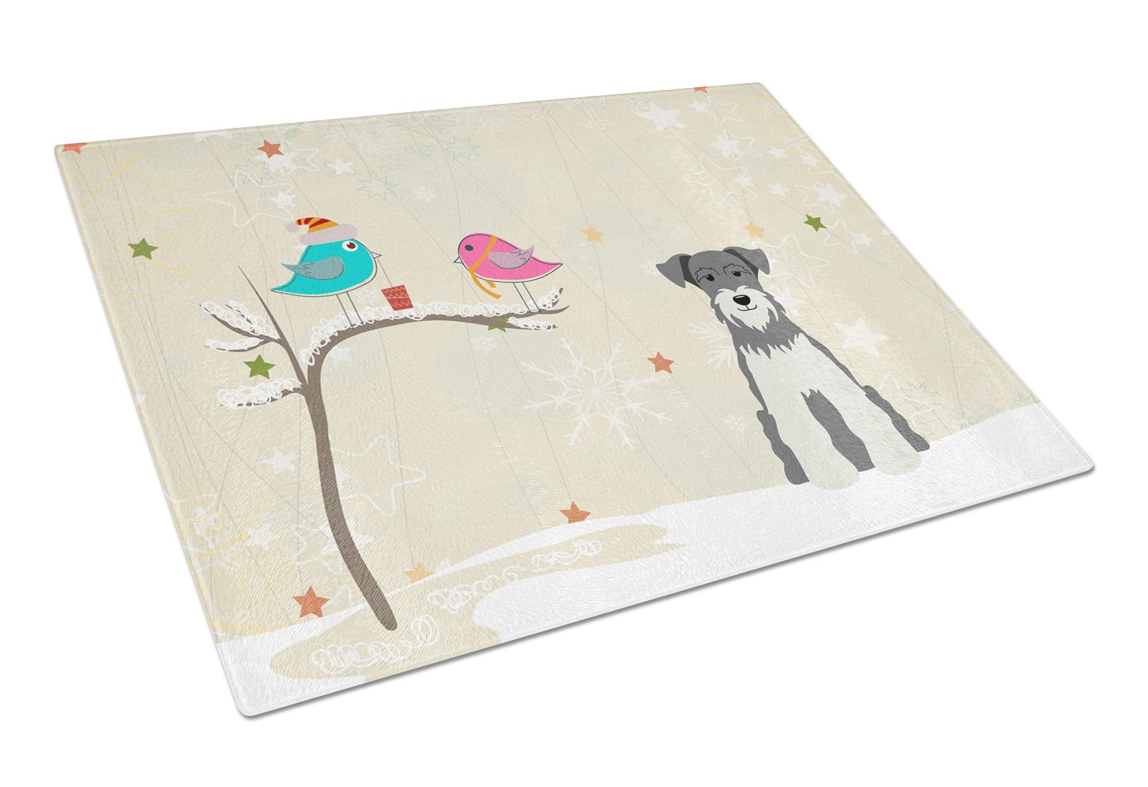 Christmas Presents between Friends Schnauzer - Salt and Pepper Cutting Board Tempered Glass Kitchen Cutting Surface, Heat Resistant Chopping, Non-Slip Feet, Food Prep & Serving