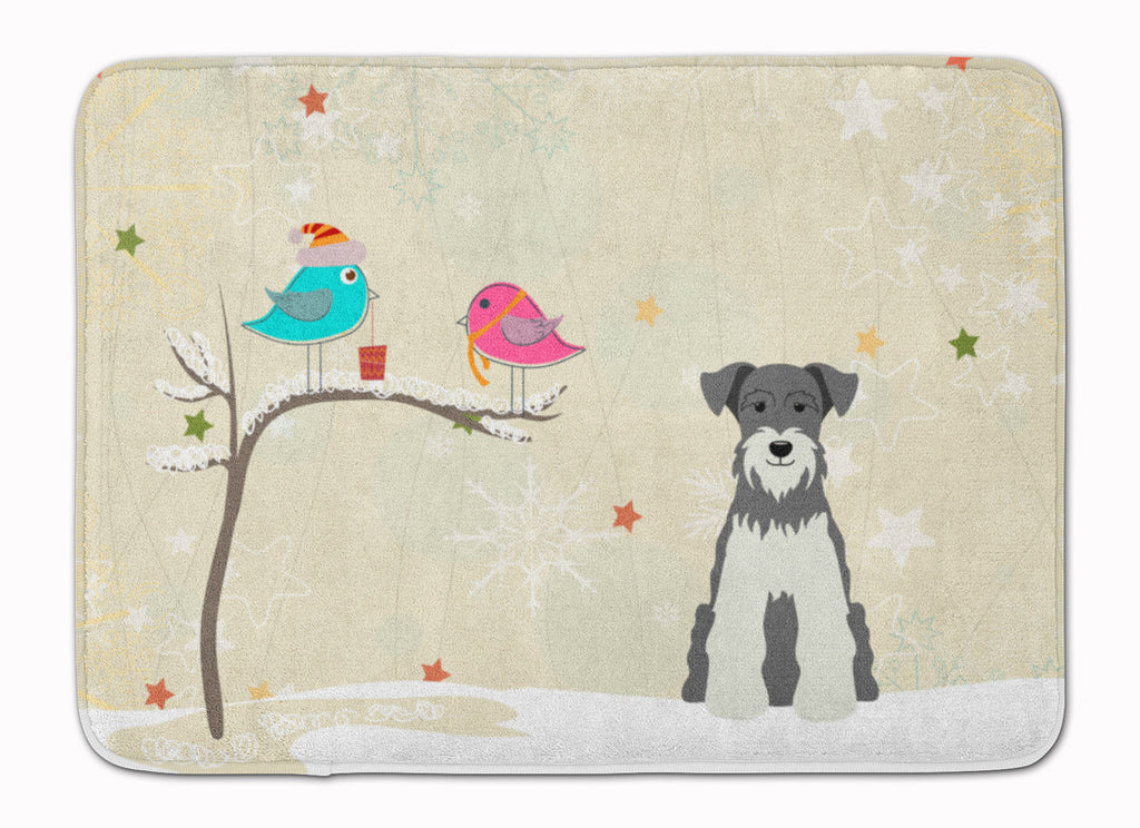 Christmas Presents between Friends Schnauzer - Salt and Pepper Memory Foam Kitchen Mat Machine Washable Anti-Fatigue Cushion Comfort Bath or Kitchen Rug