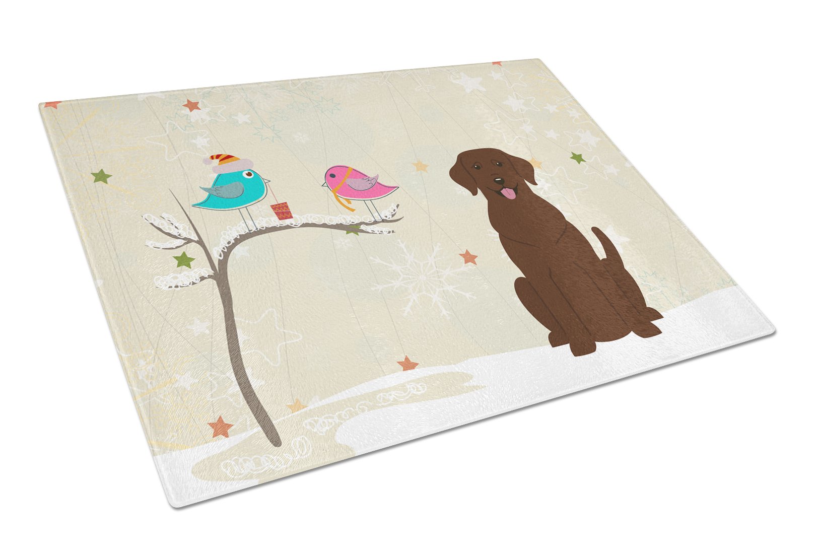 Christmas Presents between Friends Labrador Retriever - Chocolate Cutting Board Tempered Glass Kitchen Cutting Surface, Heat Resistant Chopping, Non-Slip Feet, Food Prep & Serving