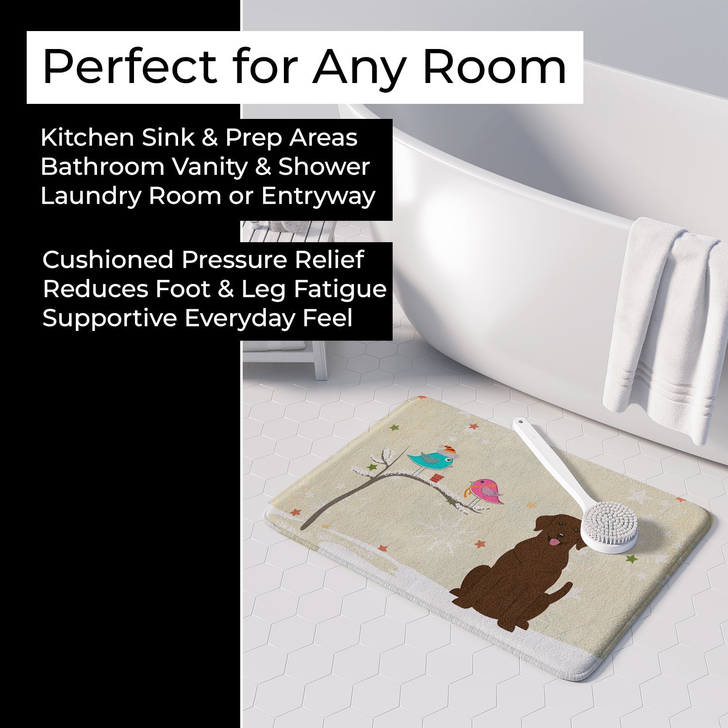 Christmas Presents between Friends Labrador Retriever - Chocolate Memory Foam Kitchen Mat Machine Washable Anti-Fatigue Cushion Comfort Bath or Kitchen Rug