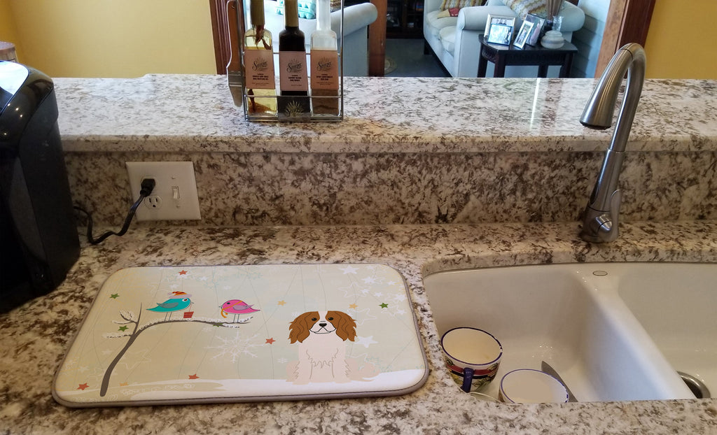 Christmas Presents between Friends Cavalier King Charles Spaniel Dish Drying Mat Absorbent Dish Drying Mat Pad for Kitchen Counter Dish Drainer Mat for Countertop, 14 x 21", Multicolor