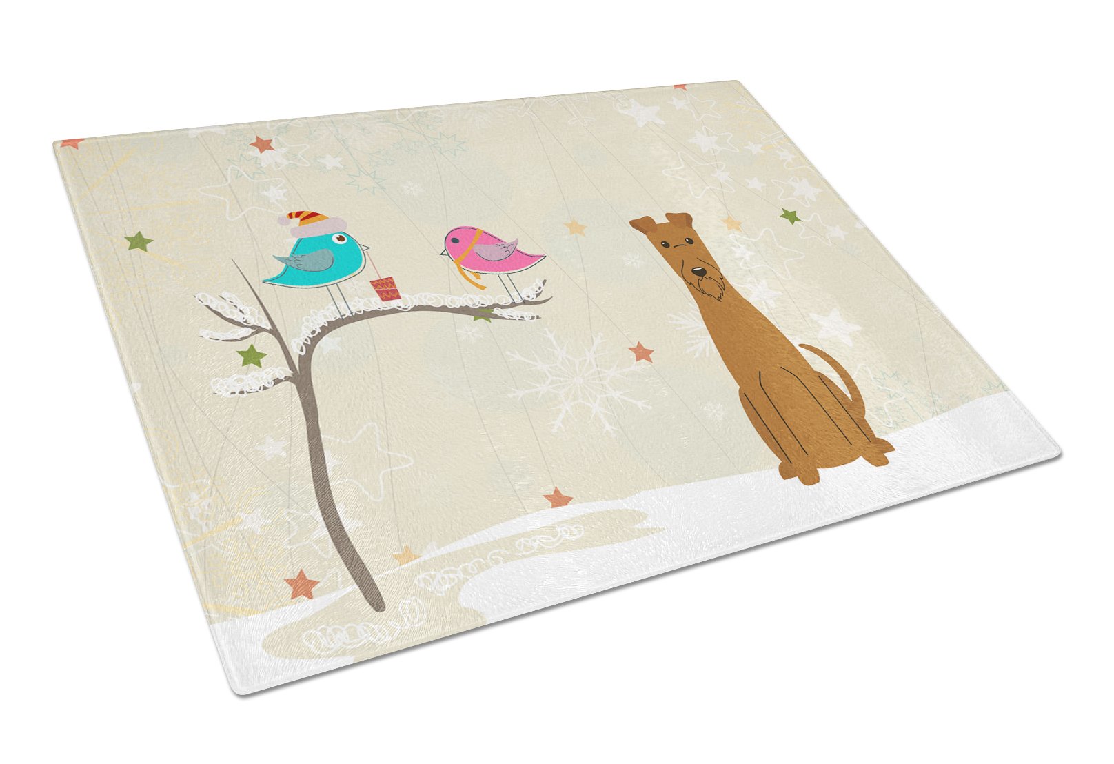 Christmas Presents between Friends Irish Terrier Cutting Board Tempered Glass Kitchen Cutting Surface, Heat Resistant Chopping, Non-Slip Feet, Food Prep & Serving