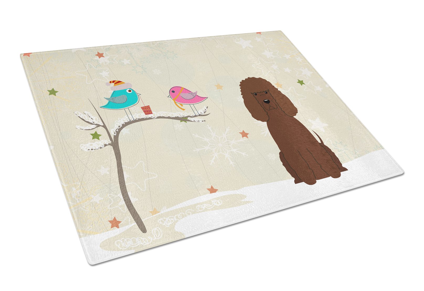Christmas Presents between Friends Water Spaniel Cutting Board Tempered Glass Kitchen Cutting Surface, Heat Resistant Chopping, Non-Slip Feet, Food Prep & Serving