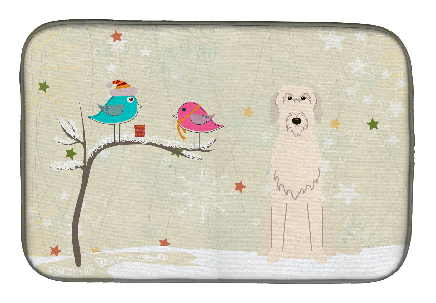 Christmas Presents between Friends Irish Wolfhound Dish Drying Mat Absorbent Dish Drying Mat Pad for Kitchen Counter Dish Drainer Mat for Countertop, 14 x 21", Multicolor