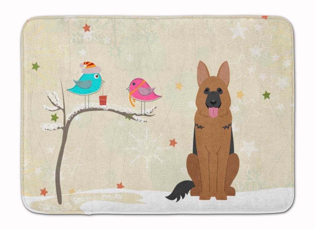 Christmas Presents between Friends German Shepherd Memory Foam Kitchen Mat Machine Washable Anti-Fatigue Cushion Comfort Bath or Kitchen Rug