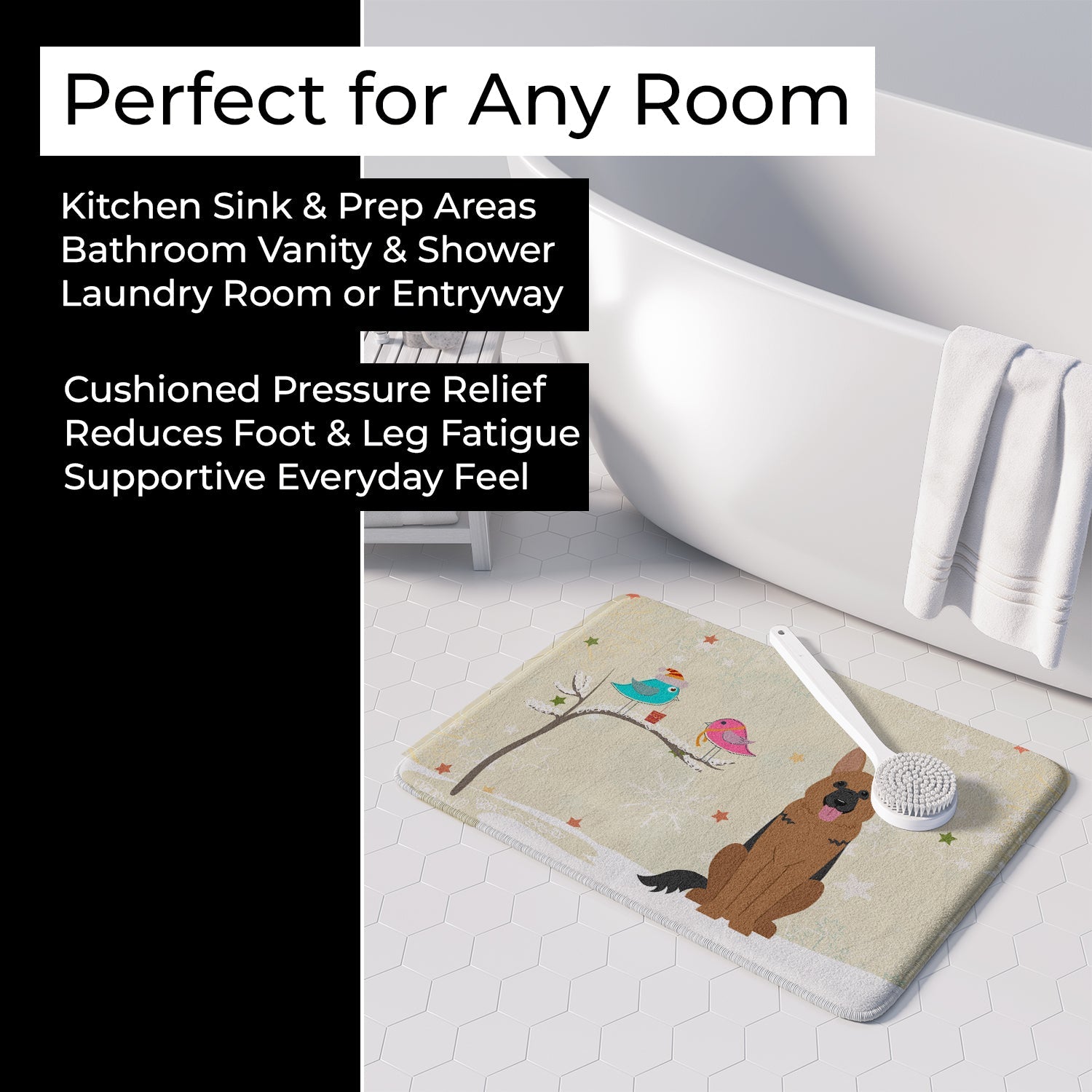 Christmas Presents between Friends German Shepherd Memory Foam Kitchen Mat Machine Washable Anti-Fatigue Cushion Comfort Bath or Kitchen Rug