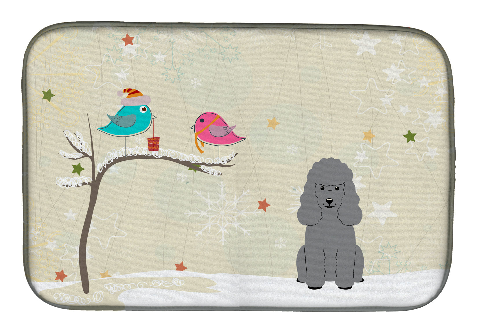Christmas Presents between Friends Poodle - Silver Dish Drying Mat Absorbent Dish Drying Mat Pad for Kitchen Counter Dish Drainer Mat for Countertop, 14 x 21", Multicolor