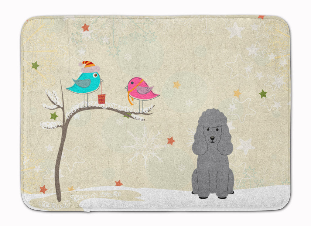 Christmas Presents between Friends Poodle - Silver Memory Foam Kitchen Mat Machine Washable Anti-Fatigue Cushion Comfort Bath or Kitchen Rug