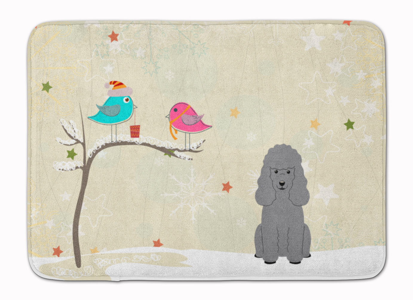 Christmas Presents between Friends Poodle - Silver Memory Foam Kitchen Mat Machine Washable Anti-Fatigue Cushion Comfort Bath or Kitchen Rug