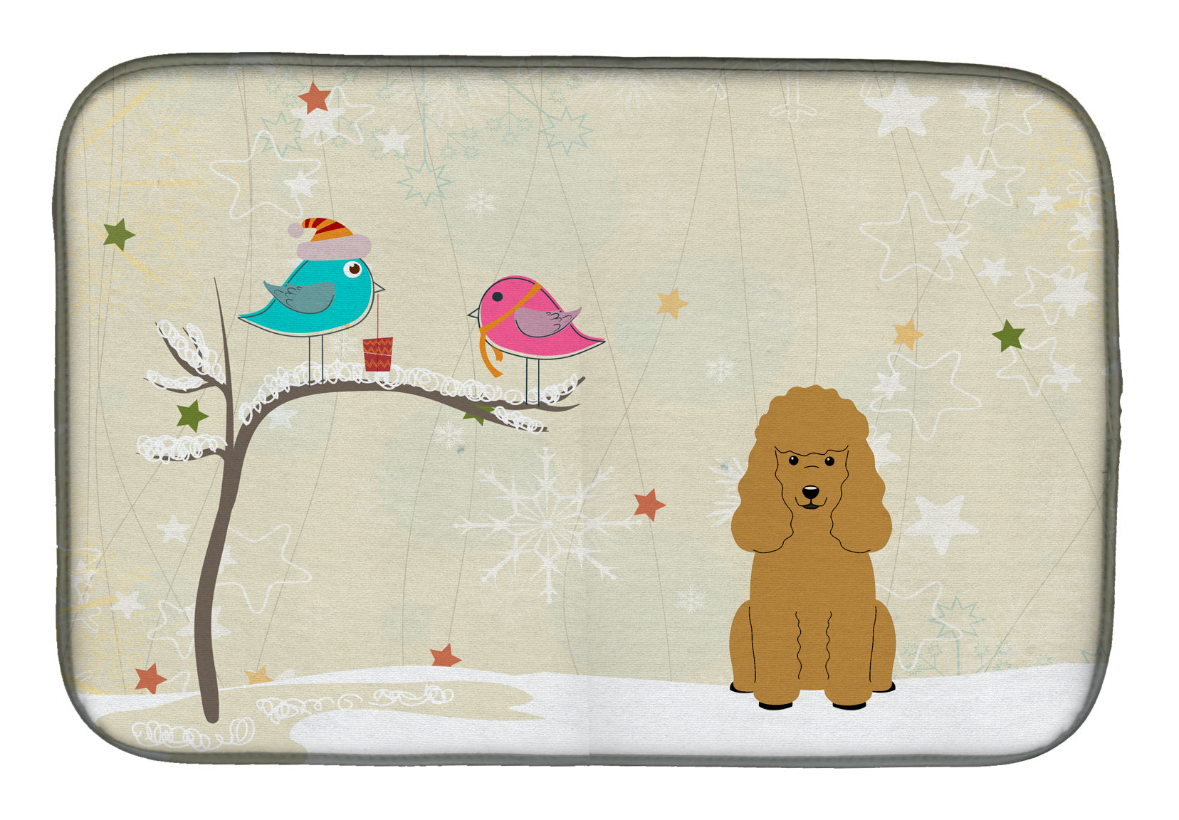 Christmas Presents between Friends Poodle - Tan Dish Drying Mat Absorbent Dish Drying Mat Pad for Kitchen Counter Dish Drainer Mat for Countertop, 14 x 21", Multicolor