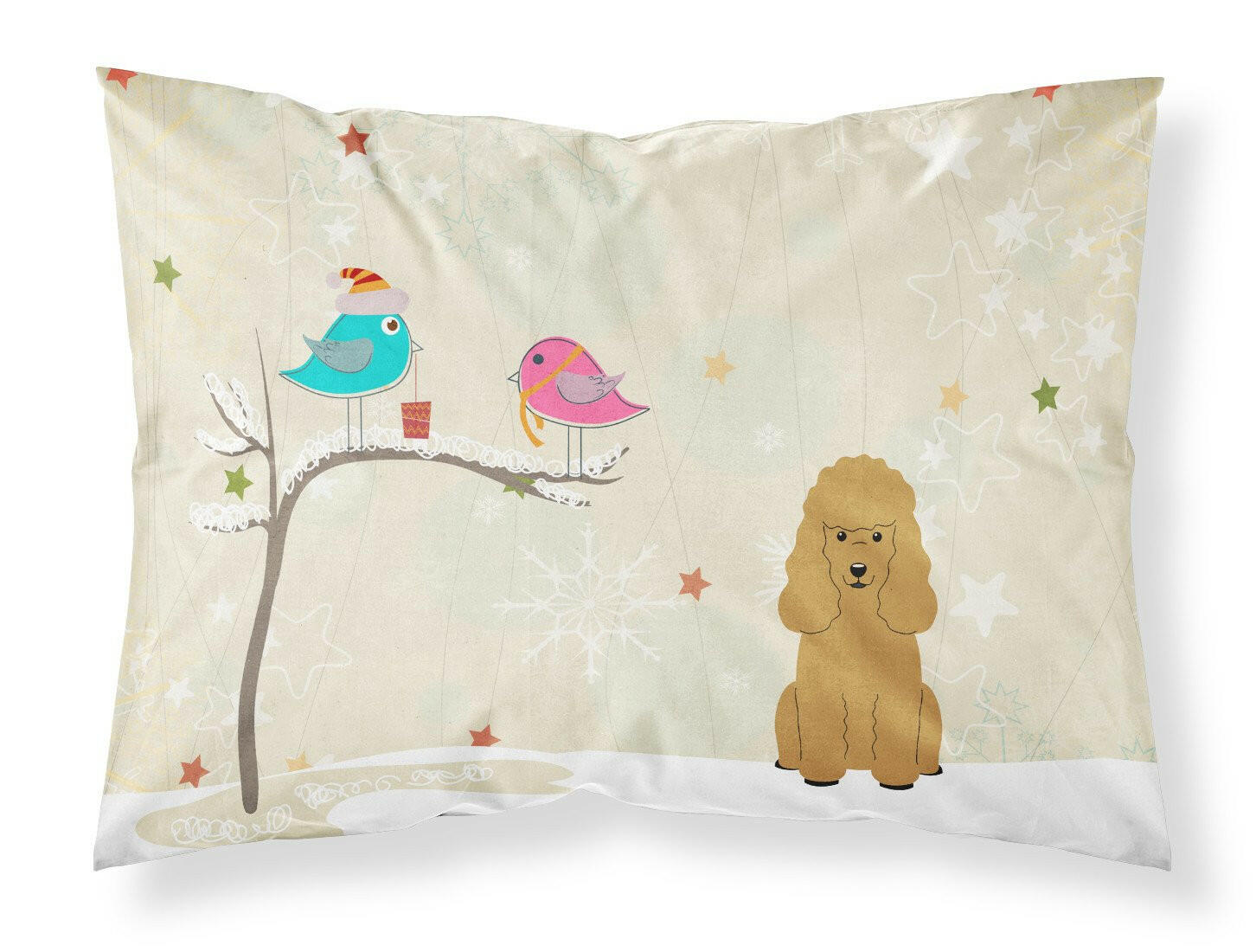 Christmas Presents between Friends Poodle - Tan Standard Pillowcase Lightweight Super Soft Easy Care Decorative Artwork Pillowcase, Standard