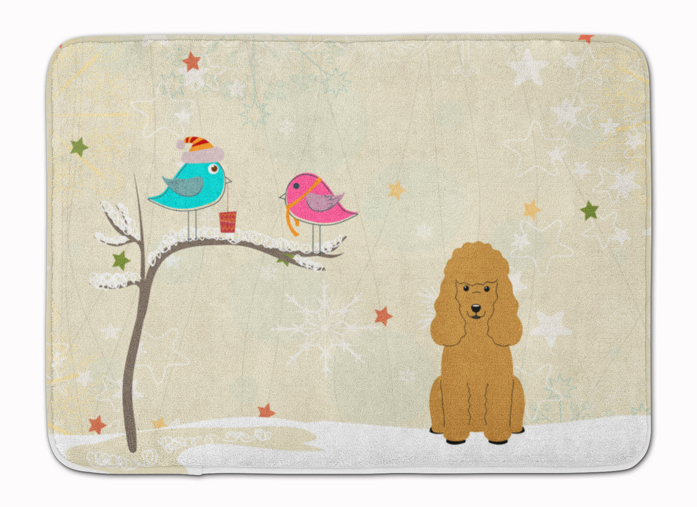 Christmas Presents between Friends Poodle - Tan Memory Foam Kitchen Mat Machine Washable Anti-Fatigue Cushion Comfort Bath or Kitchen Rug