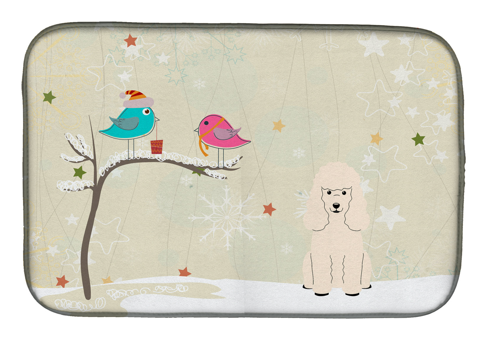 Christmas Presents between Friends Poodle - White Dish Drying Mat Absorbent Dish Drying Mat Pad for Kitchen Counter Dish Drainer Mat for Countertop, 14 x 21", Multicolor