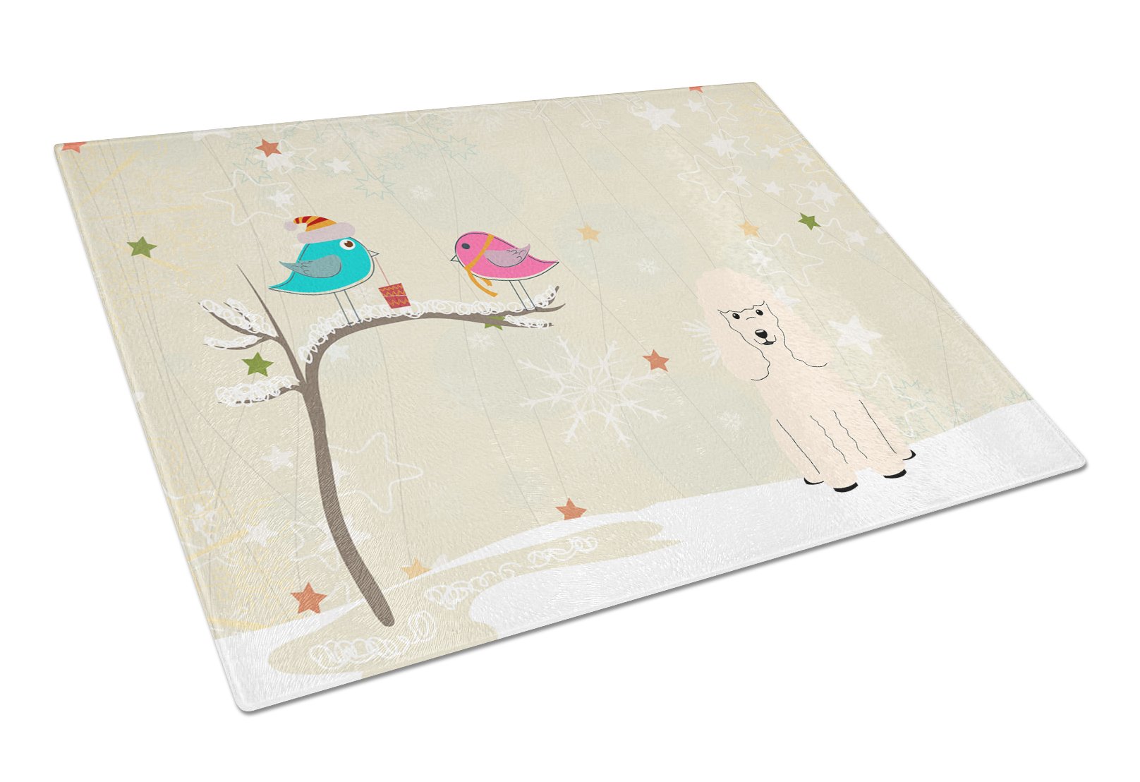 Christmas Presents between Friends Poodle - White Cutting Board Tempered Glass Kitchen Cutting Surface, Heat Resistant Chopping, Non-Slip Feet, Food Prep & Serving
