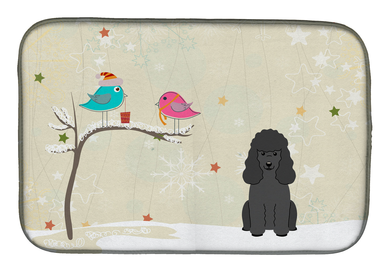 Christmas Presents between Friends Poodle - Black Dish Drying Mat Absorbent Dish Drying Mat Pad for Kitchen Counter Dish Drainer Mat for Countertop, 14 x 21", Multicolor
