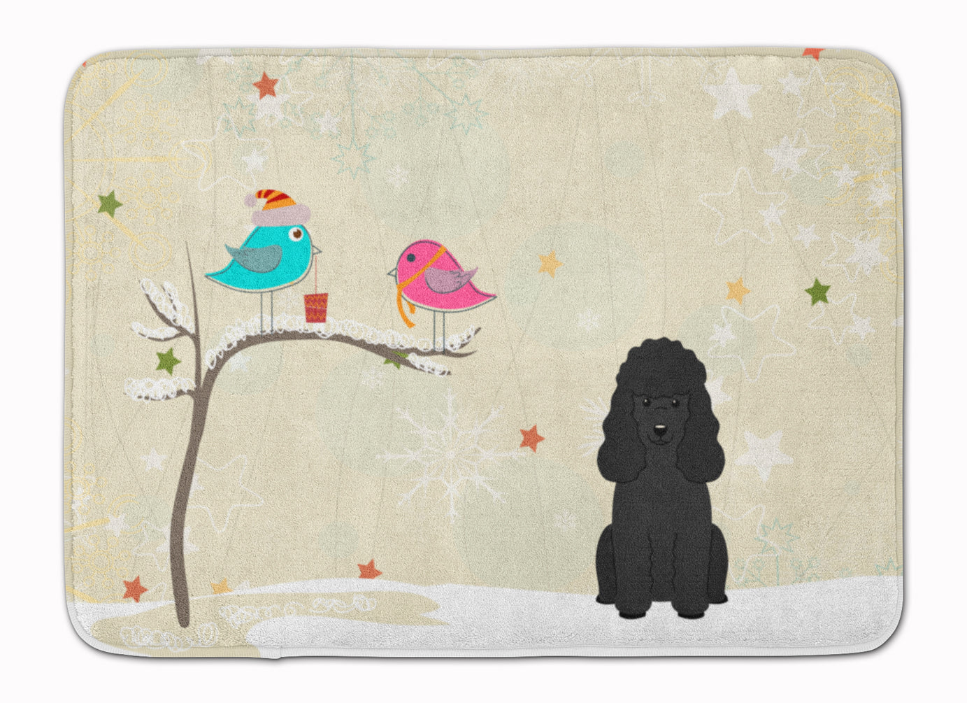 Christmas Presents between Friends Poodle - Black Memory Foam Kitchen Mat Machine Washable Anti-Fatigue Cushion Comfort Bath or Kitchen Rug