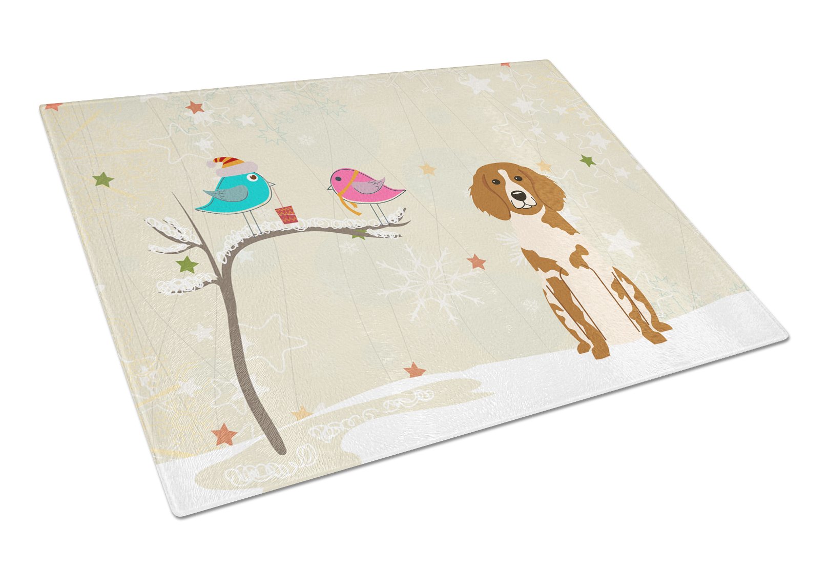 Christmas Presents between Friends Brittany Cutting Board Tempered Glass Kitchen Cutting Surface, Heat Resistant Chopping, Non-Slip Feet, Food Prep & Serving