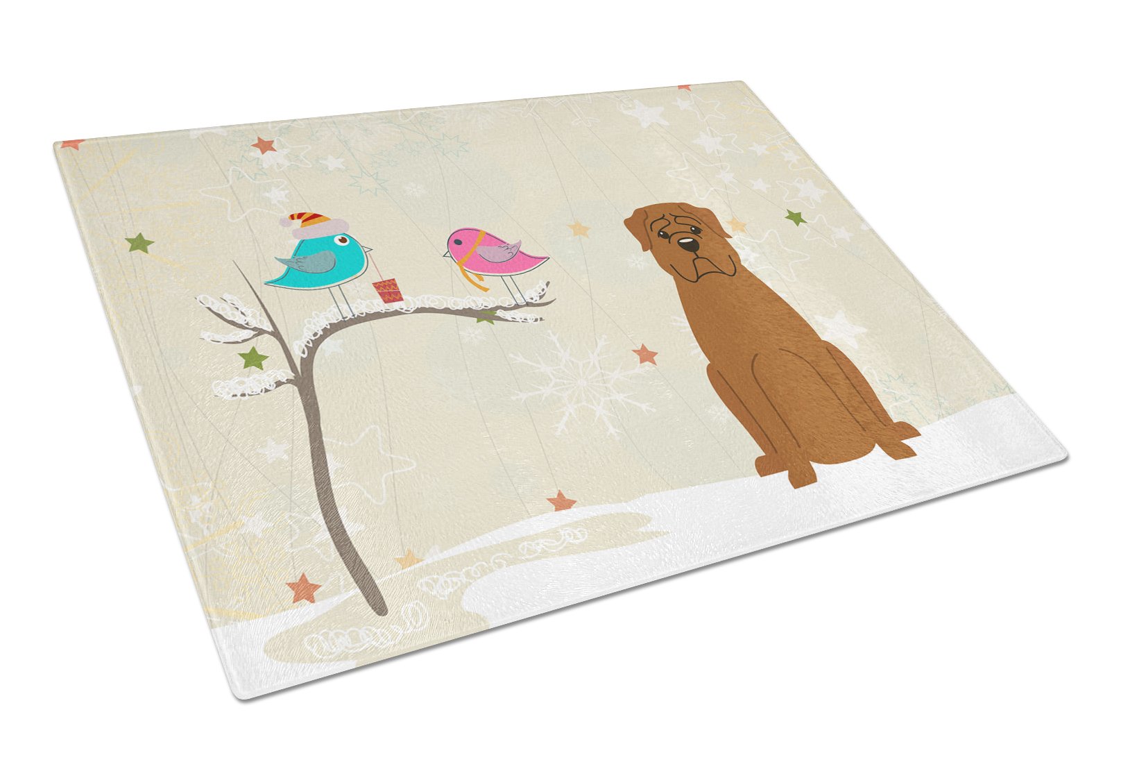Christmas Presents between Friends Dogue de Bourdeaux Cutting Board Tempered Glass Kitchen Cutting Surface, Heat Resistant Chopping, Non-Slip Feet, Food Prep & Serving