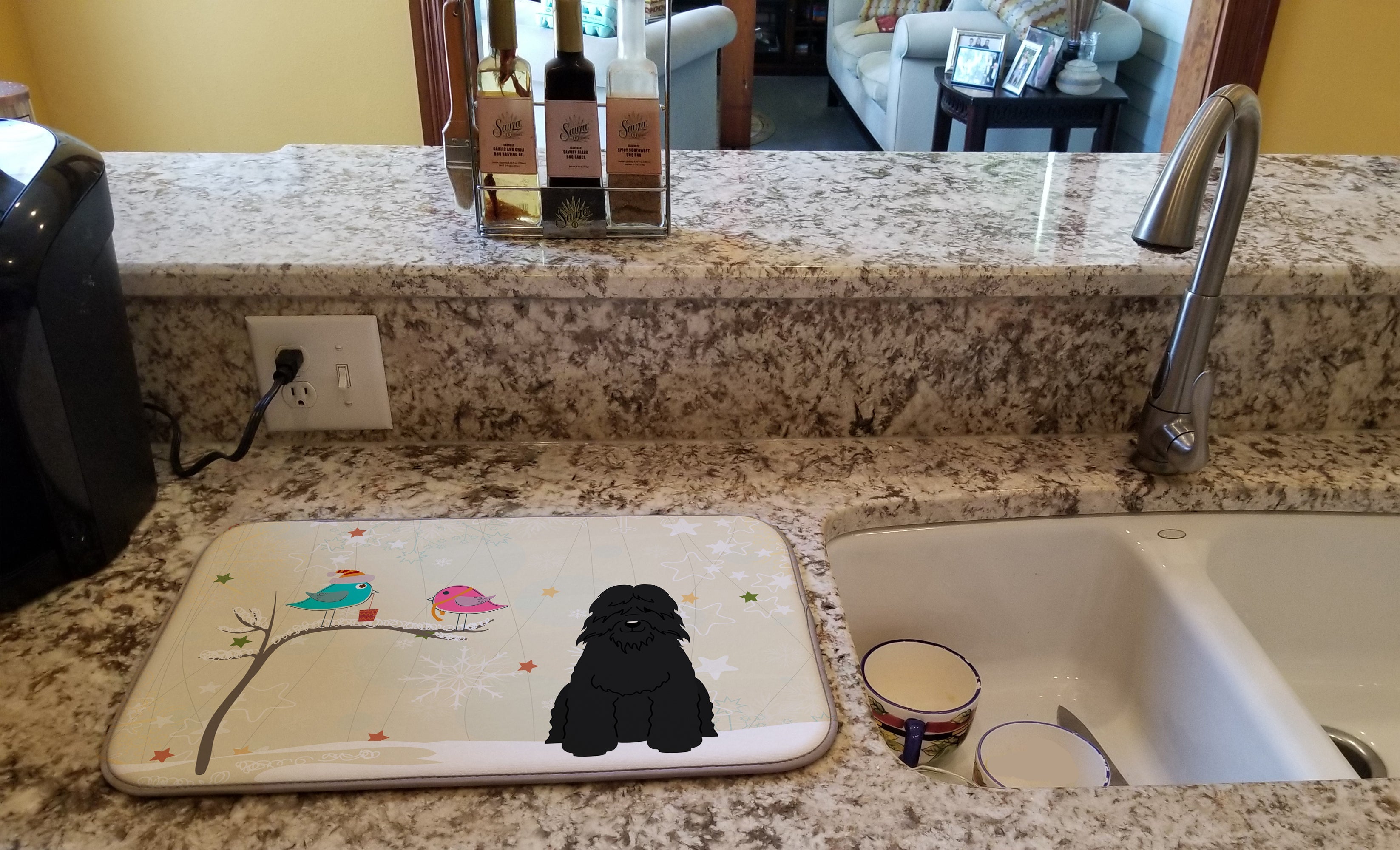 Christmas Presents between Friends Bouvier des Flandres Dish Drying Mat Absorbent Dish Drying Mat Pad for Kitchen Counter Dish Drainer Mat for Countertop, 14 x 21", Multicolor