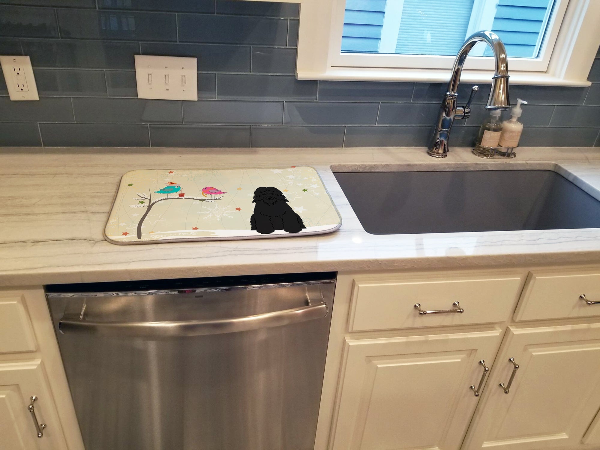 Christmas Presents between Friends Bouvier des Flandres Dish Drying Mat Absorbent Dish Drying Mat Pad for Kitchen Counter Dish Drainer Mat for Countertop, 14 x 21", Multicolor