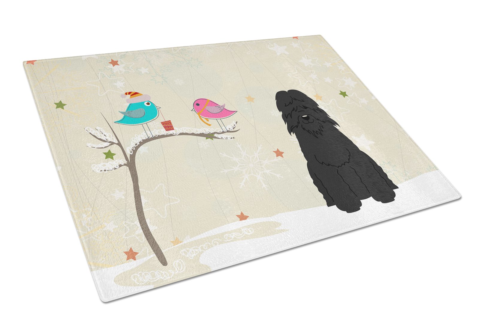 Christmas Presents between Friends Bouvier des Flandres Cutting Board Tempered Glass Kitchen Cutting Surface, Heat Resistant Chopping, Non-Slip Feet, Food Prep & Serving
