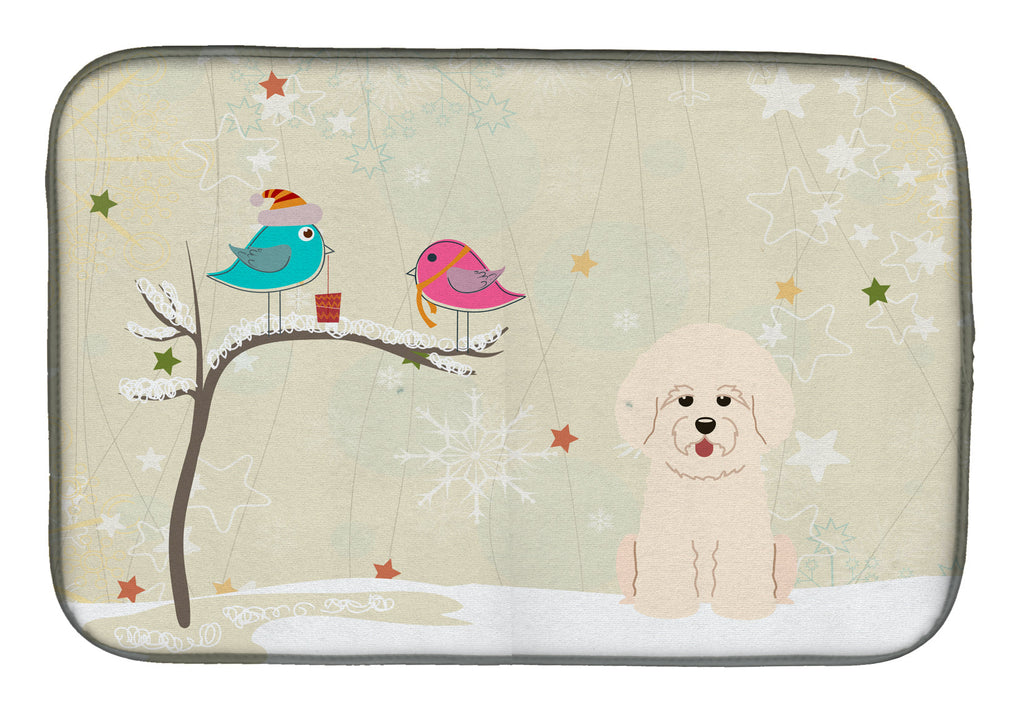 Christmas Presents between Friends Bichon Frise Dish Drying Mat Absorbent Dish Drying Mat Pad for Kitchen Counter Dish Drainer Mat for Countertop, 14 x 21", Multicolor