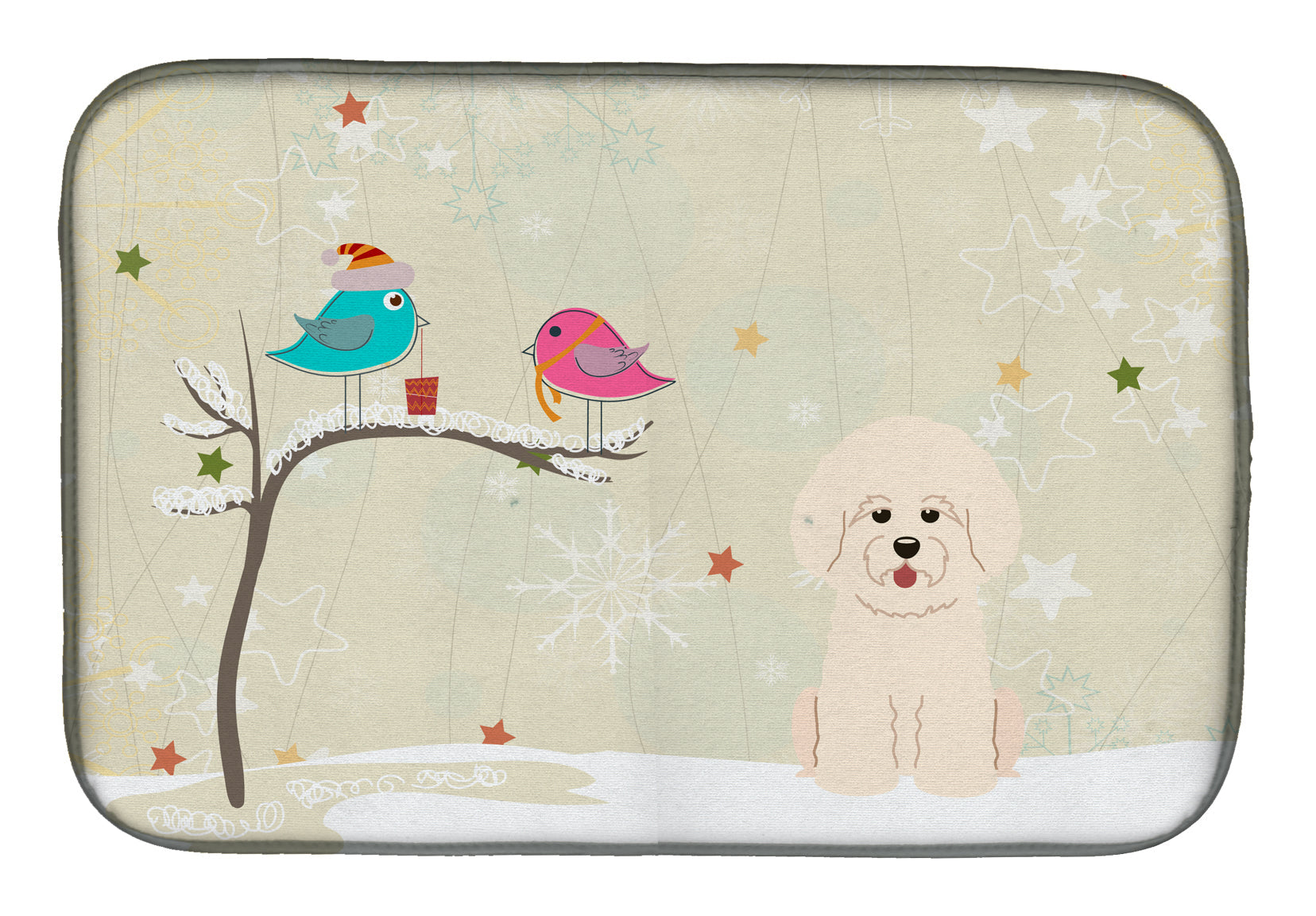 Christmas Presents between Friends Bichon Frise Dish Drying Mat Absorbent Dish Drying Mat Pad for Kitchen Counter Dish Drainer Mat for Countertop, 14 x 21", Multicolor