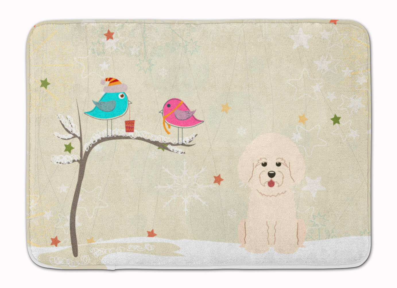 Christmas Presents between Friends Bichon Frise Memory Foam Kitchen Mat Machine Washable Anti-Fatigue Cushion Comfort Bath or Kitchen Rug