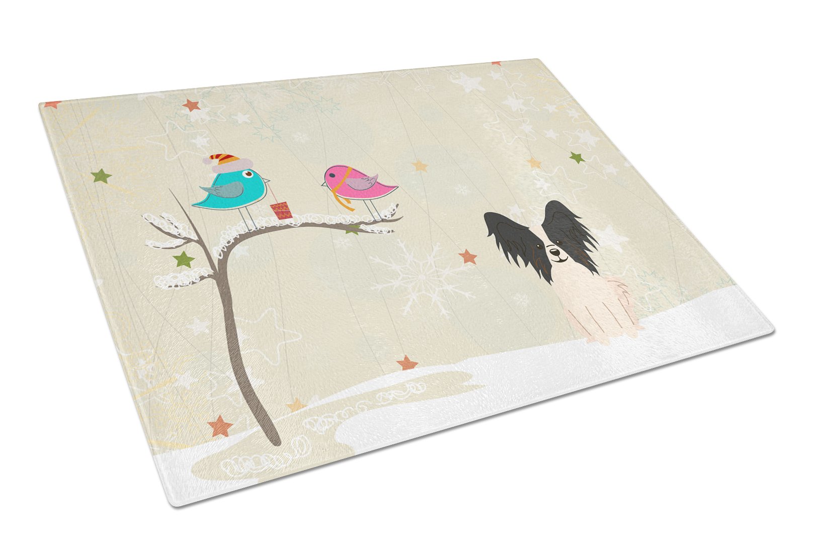 Christmas Presents between Friends Papillon - Black and White Cutting Board Tempered Glass Kitchen Cutting Surface, Heat Resistant Chopping, Non-Slip Feet, Food Prep & Serving