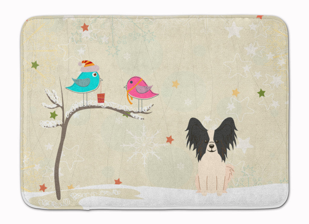 Christmas Presents between Friends Papillon - Black and White Memory Foam Kitchen Mat Machine Washable Anti-Fatigue Cushion Comfort Bath or Kitchen Rug