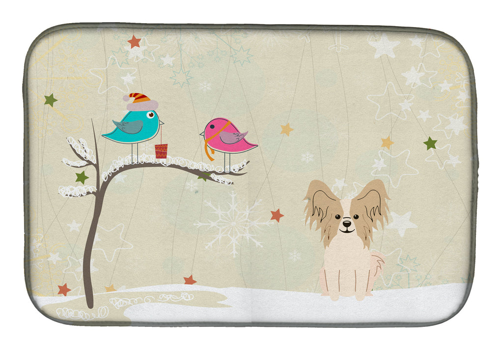 Christmas Presents between Friends Papillon - Sable and White Dish Drying Mat Absorbent Dish Drying Mat Pad for Kitchen Counter Dish Drainer Mat for Countertop, 14 x 21", Multicolor