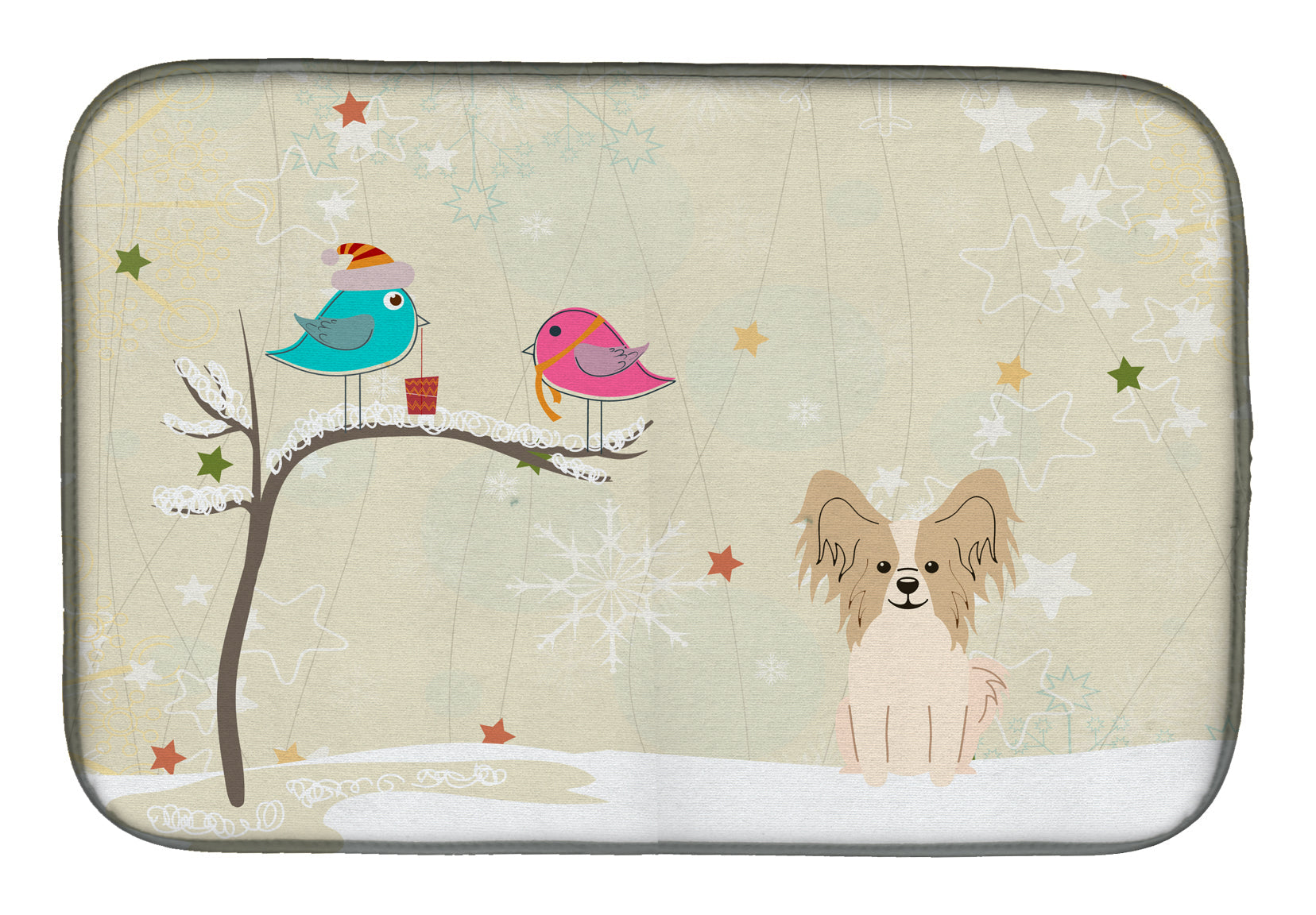 Christmas Presents between Friends Papillon - Sable and White Dish Drying Mat Absorbent Dish Drying Mat Pad for Kitchen Counter Dish Drainer Mat for Countertop, 14 x 21", Multicolor