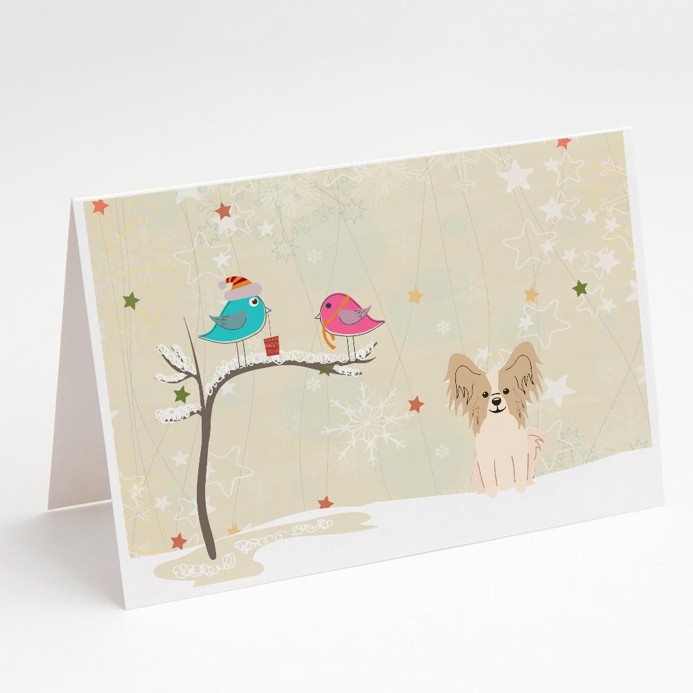 Christmas Presents between Friends Papillon - Sable and White Greeting Cards Pack of 8 Blank Cards with Envelopes Whimsical A7 Size 5x7