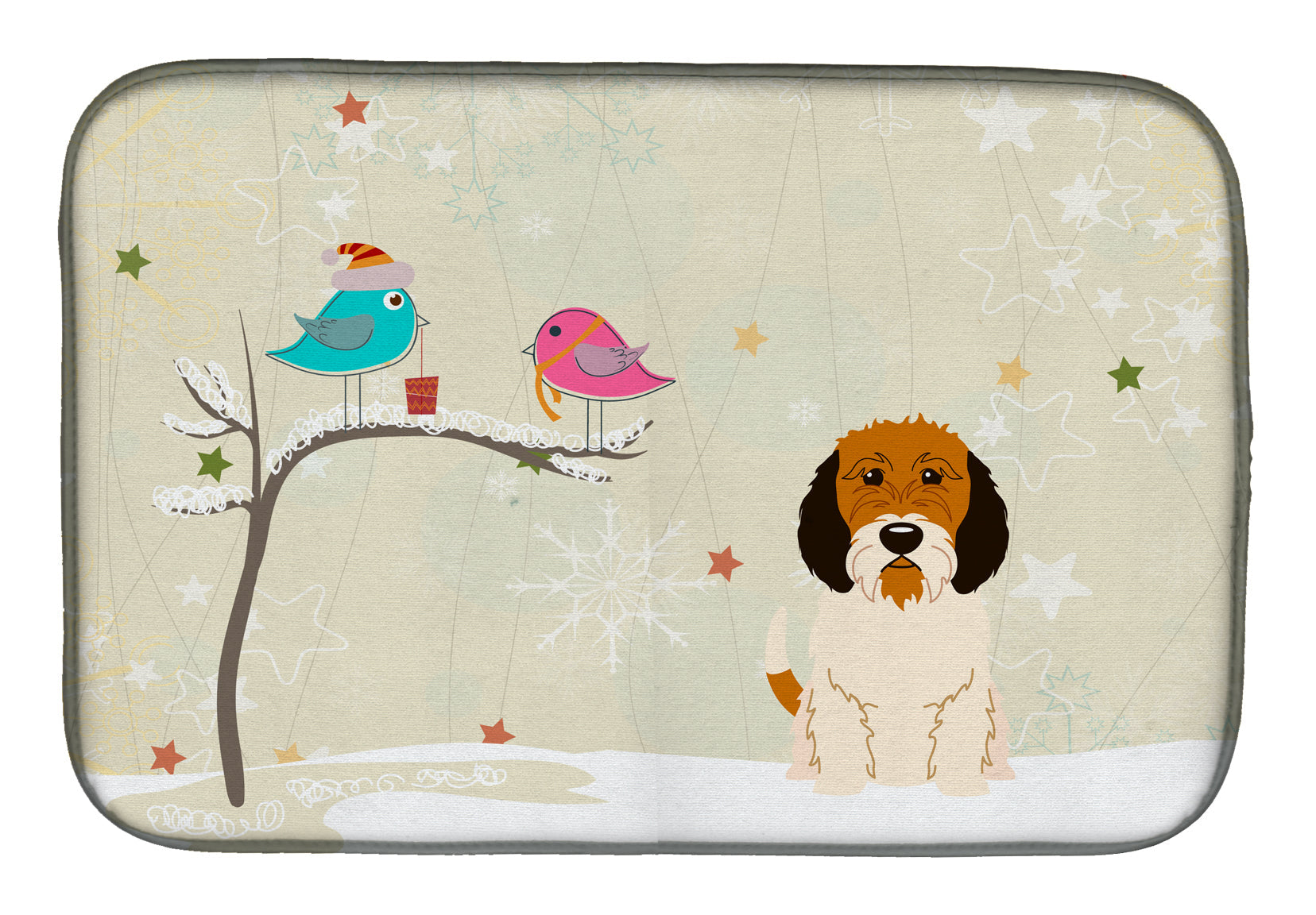 Christmas Presents between Friends Petit Basset Griffon Vendeen Dish Drying Mat Absorbent Dish Drying Mat Pad for Kitchen Counter Dish Drainer Mat for Countertop, 14 x 21", Multicolor