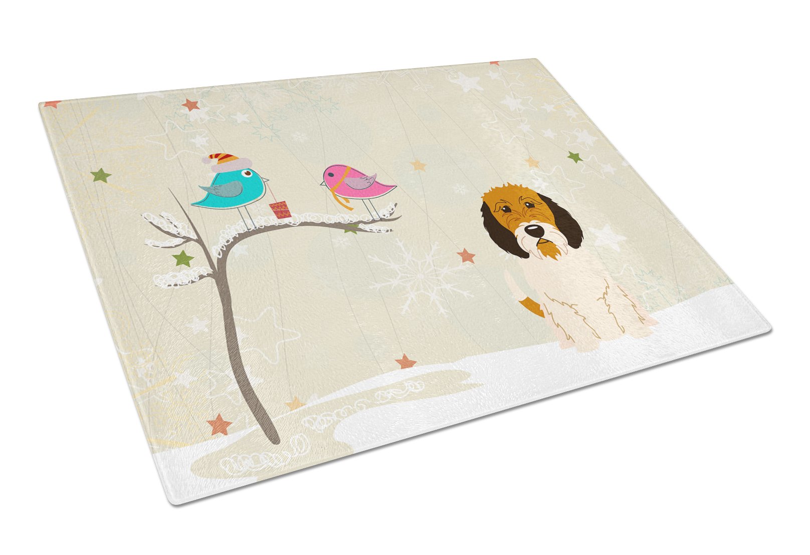Christmas Presents between Friends Petit Basset Griffon Vendeen Cutting Board Tempered Glass Kitchen Cutting Surface, Heat Resistant Chopping, Non-Slip Feet, Food Prep & Serving