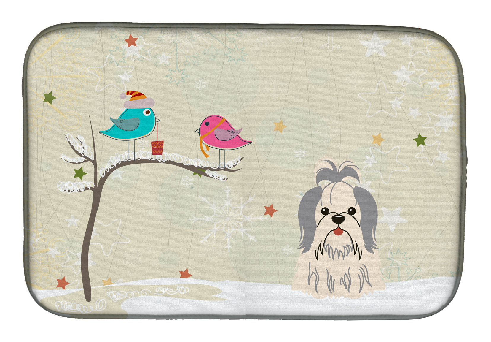 Christmas Presents between Friends Shih Tzu - Silver and White Dish Drying Mat Absorbent Dish Drying Mat Pad for Kitchen Counter Dish Drainer Mat for Countertop, 14 x 21", Multicolor
