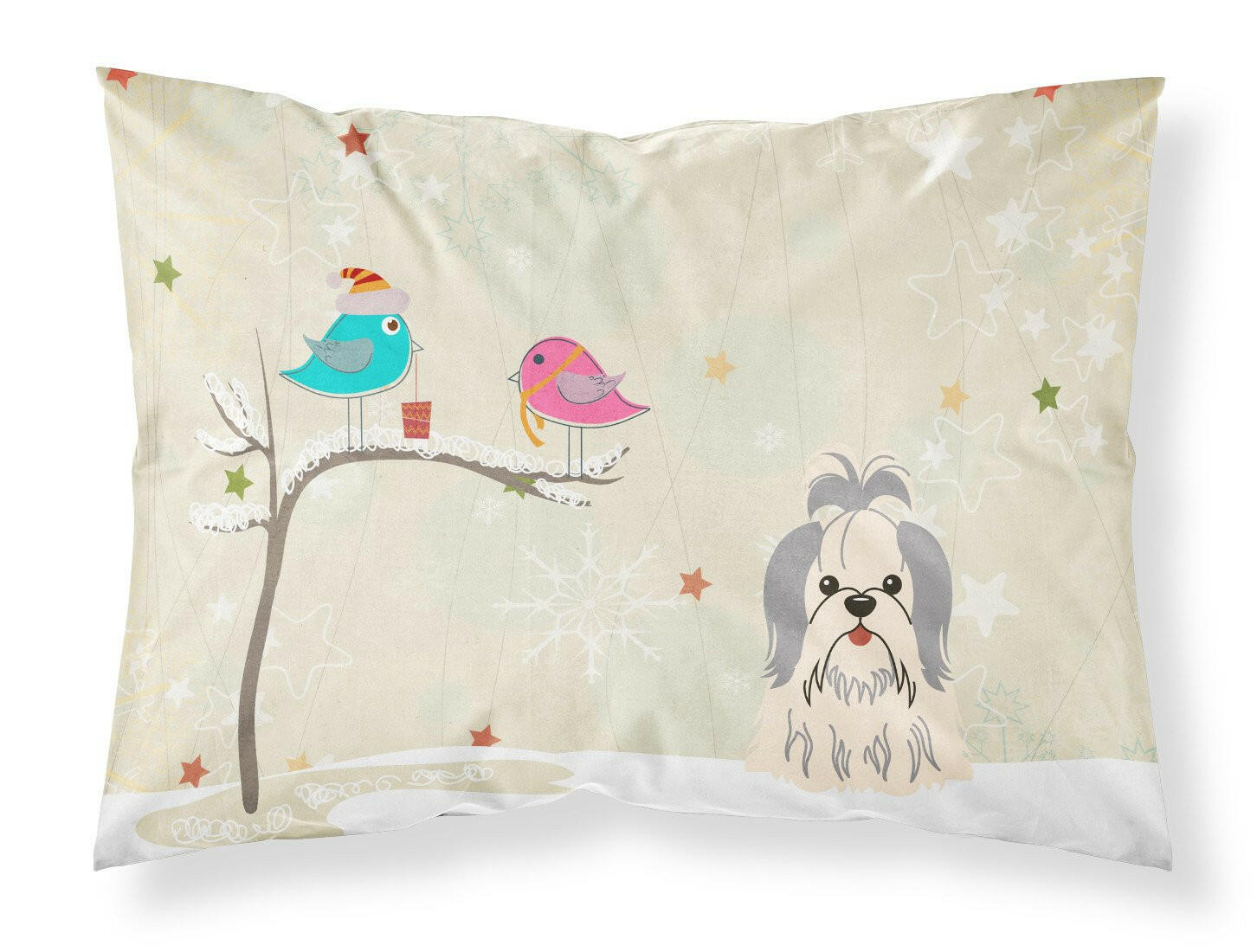 Christmas Presents between Friends Shih Tzu - Silver and White Standard Pillowcase Lightweight Super Soft Easy Care Decorative Artwork Pillowcase, Standard