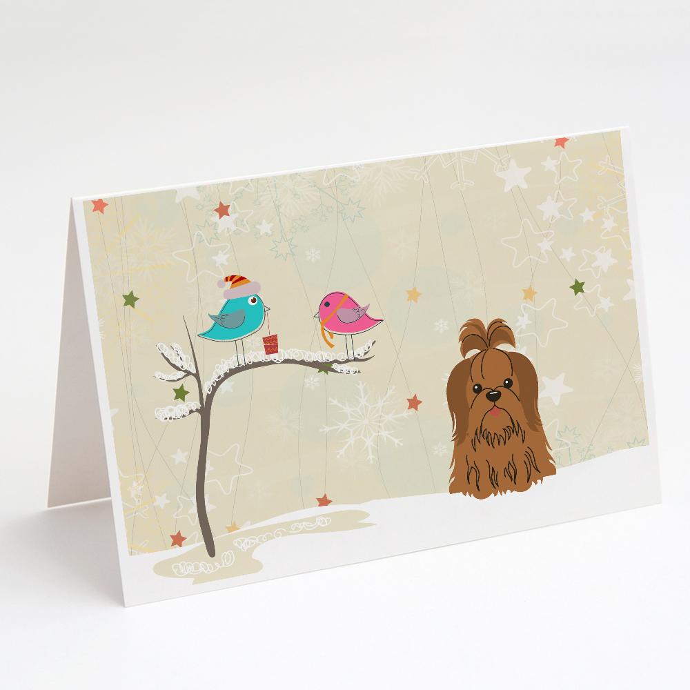Christmas Presents between Friends Shih Tzu - Chocolate Greeting Cards Pack of 8 Blank Cards with Envelopes Whimsical A7 Size 5x7