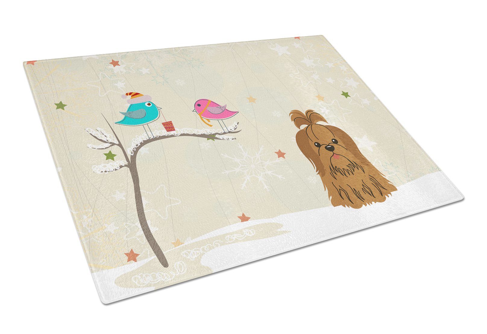 Christmas Presents between Friends Shih Tzu - Chocolate Cutting Board Tempered Glass Kitchen Cutting Surface, Heat Resistant Chopping, Non-Slip Feet, Food Prep & Serving