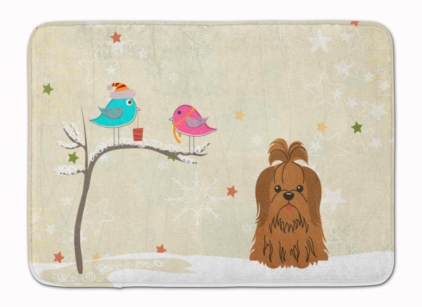 Christmas Presents between Friends Shih Tzu - Chocolate Memory Foam Kitchen Mat Machine Washable Anti-Fatigue Cushion Comfort Bath or Kitchen Rug