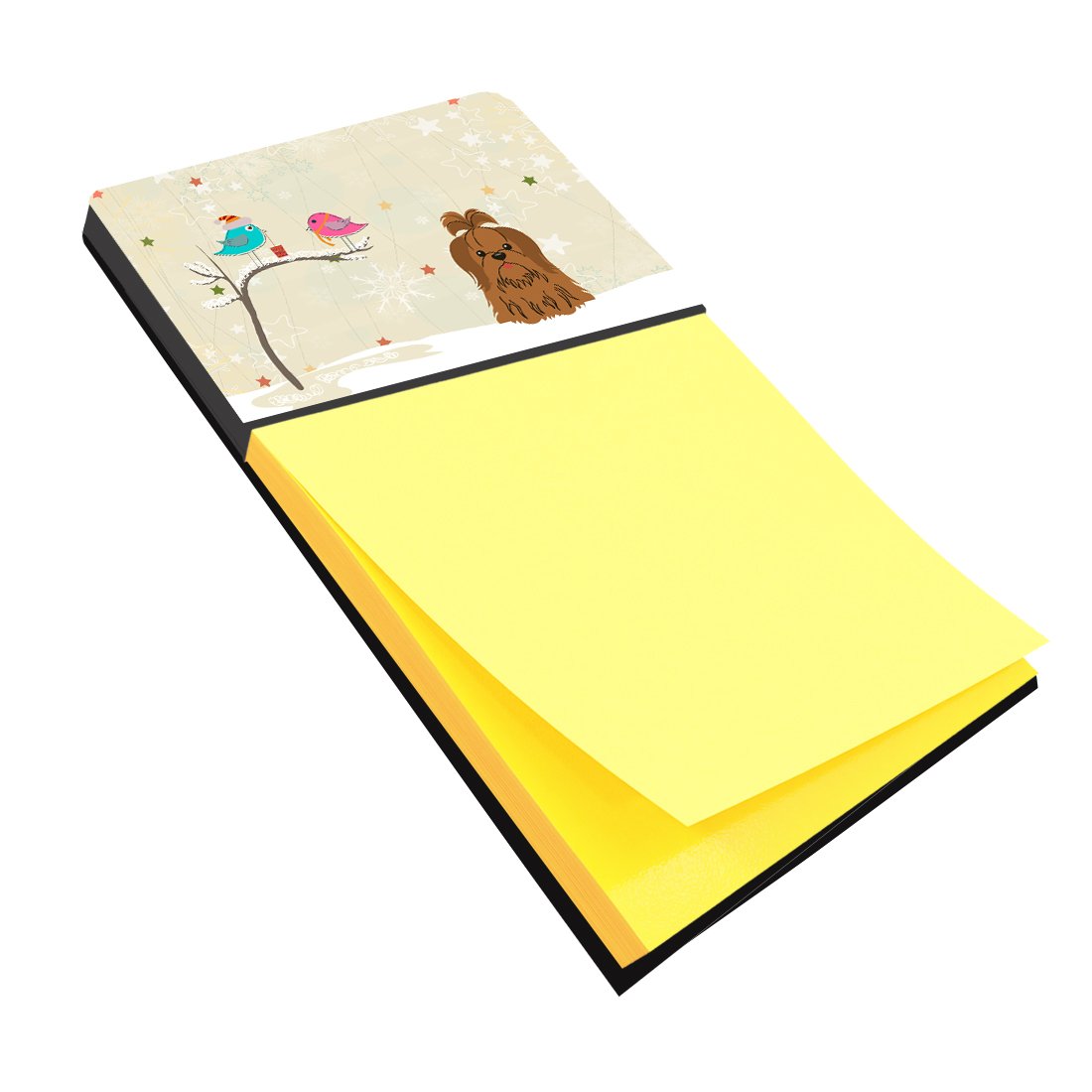 Christmas Presents between Friends Shih Tzu - Chocolate Watercolor Sticky Note Holder Refillable Dispenser Desk Accessory 3x3 Pad Gift